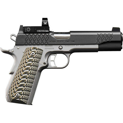 kimber aegis elite custom optic pkg 9mm, 5" barrel, black slide, g10 grip, vortex venom red dot, 9rd