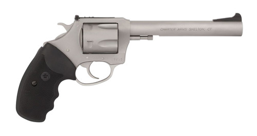 charter mag pug 357 magnum, 6" barrel, stainless steel, black rubber grip, 6rd