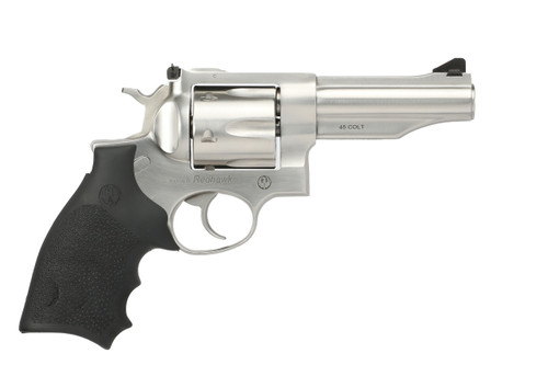 ruger redhawk 45 colt, 4.2" barrel, stainless steel, black hogue grip, 6rd