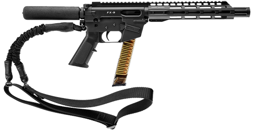freedom ordnance fx9 9mm, 10" barrel, black, qd single point bungee sling, 32rd