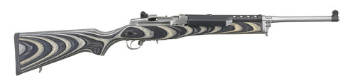 ruger mini-14 ranch 5.56x45mm, 18.5" barrel, black/gray chevron laminate stock, stainless steel rec, 5rd