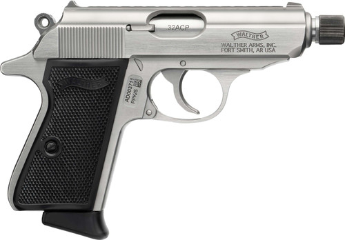 walther ppk/s 32 acp, 3.3" threaded barrel, stainless steel, black synthetic grip, 8rd