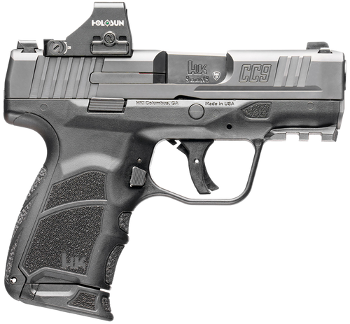 h&k cc9 optic package micro compact 9mm 3.32" barrel, interchangeable backstrap grip, holosun hs 407k green dot, ambidextrous, 12 rd