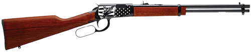 rossi rio bravo 22 lr 15rd,18" black polished alloy steel barrel, black engraved flag & eagle alloy steel receiver, hardwood fixed stock