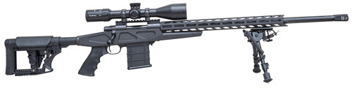 howa m1500 308 win, 24" barrel w/break, nikko stirling 4-16x50, apc chassis, 10rd