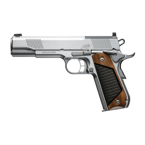 kimber next gen 1911 45 acp, 5" barrel, matte finish, stainless, black walnut with g-10 inlay, red dot front sight, ambidextrous safety, 7rd, 2 mags,...