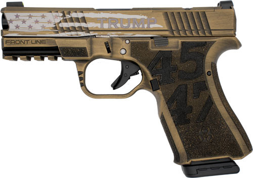 black rain ordnance trump frontline 9 9mm, 4" barrel, engraved gold battleworn, 15rd