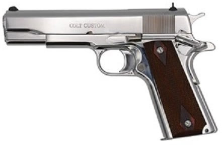 colt government 9mm, 5" stainless national match barrel, serrated slide, beavertail, g10 grip, 9rd