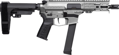 cmmg banshee fe mkgs 9mm,5" threaded barrel, m-lok, tungsten cerakote, rail, black, cmmg ripbrace-zeroed grip, 33rd