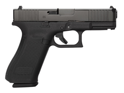 glock 45v 9mm, 4" marksman barrel, ndlc black, no grooves, front serrations, ambi slide stop, flared well, 3x10rd mags