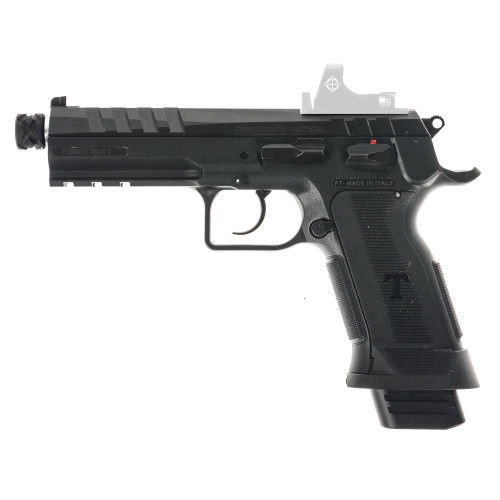 tanfoglio force duty 9mm, 4.9" threaded barrel, cerakote black, rapid sight, optics ready, rsmc comp, 20rd mag