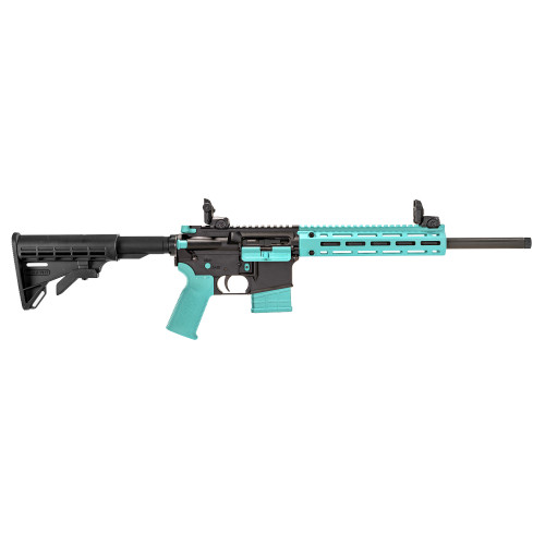 tippmann m4-22 lte accent 22 lr, 16" threaded barrel, matte black, robins egg blue accents, composite free float handguard, front/rear flip sights,...