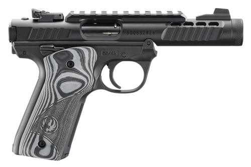 ruger mark iv, 22/45 lite 22 lr, 4.4" barrel, anodized finish, black, oversized g10 grips, adjustable rear sight, ambidextrous safety, 10rd, 2 mags