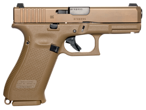 glock 19xv, v series 9mm, 4.02" barrel, coyote, no finger grooves, night sights, (2)-19rd mags, (1)-17rd magazine, 3 mags