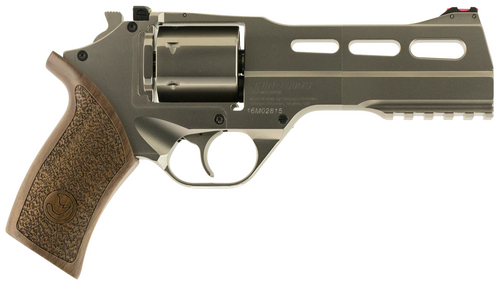 chiappa firearms rhino 50ds 357 mag 6rd 5" steel barrel & cylinder, 7075-t6 nickel-plated metal finish, picatinny accessory rail, walnut grip,...