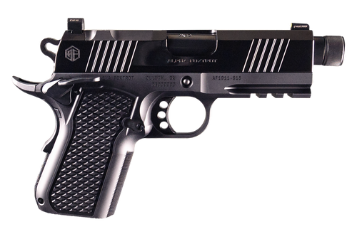 alpha foxtrot af1911 s15 sub-compact 9mm 3.50" threaded barrel, polished black dlc ss optic ready/serrated slidel, ambi safety, 15 rd