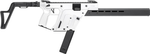 kriss vector crb gen iii 9mm, 16" threaded barrel, 1/2x28, matte , alpine white, low-profile flip-ups, 3-pos adj folding stock, 40rd