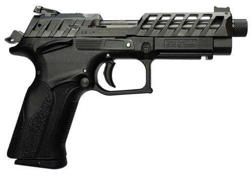 grand power k22 x-trim, da/sa, full size, 5" threaded barrel, 1/2x28 thread pitch, ambidextrous manual safety, matte finish, black, adjustable green...