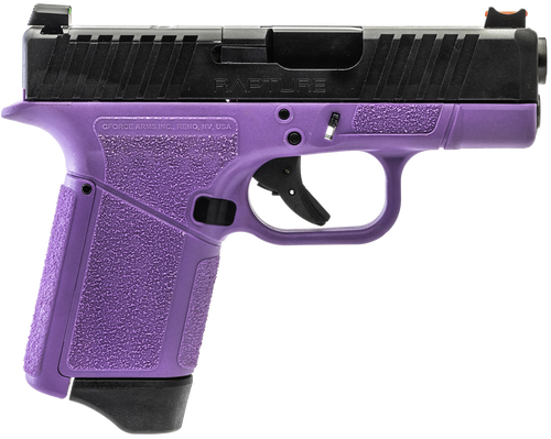 gforce arms rapture 9mm, 3.25" barrel, black optic cut/serrated steel slide, purple cerakote, 12rd