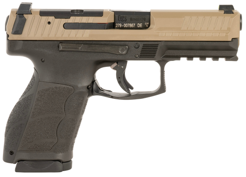 hk vp9a1 k 9mm, 4.09" barel, black flat dark earth, optic ready-serrated, brown, picatinny, interchangeable grip, 15rd