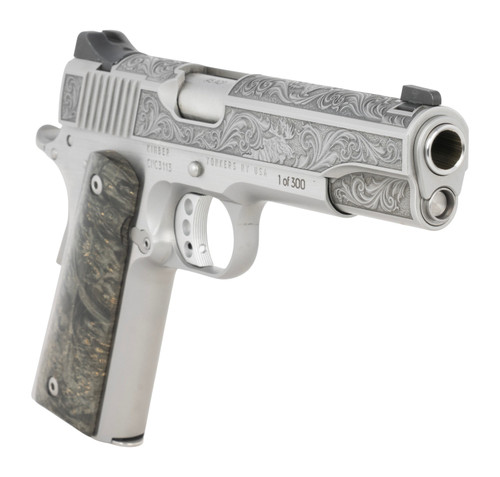 cnc firearms kimber 1911 wildlife 1 of 300 limited edition, exclusive 45 acp 7rd 5" burled maple wood grip