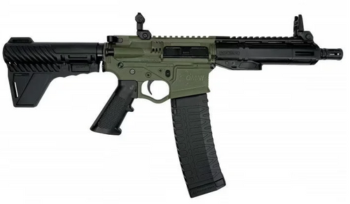 ati omni hybrid ar15 pistol 5.56x45/223, 7.5" barrel, od grn, flip up sights, blade brace, m-lok rail, 60rd mag