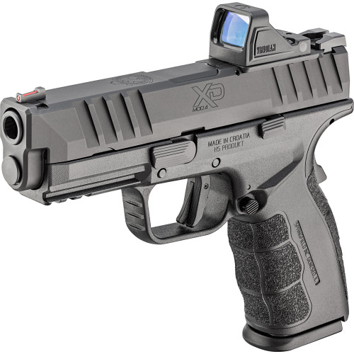 springfield xd mod.4 osp 9mm, 4" barrel, melonite black, fiber optic front, white dot rear, grip safety, 10rd