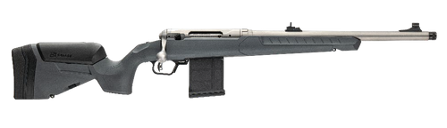 savage 110 ridge hunter 308 winchester, 18" barrel, threaded, matte, stainless, flat dark gray trophy stock, iron sights, 10rd, 1 magazine