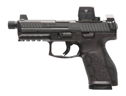 hk vp9a1 k tactical, compact, 9mm, 4.7" threaded barrel, matte black, suppressor height 3-dot sights, tritium front sight, 10rd, 2 mags, vortex ccw...