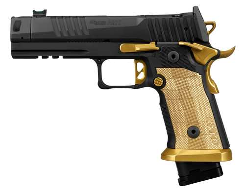 sig sauer p211-gto spectre com 9mm, 4.4" bull barrel, mach3d compensator, black, optics ready slide, fiber optic sights, brass lok grip, titanium...