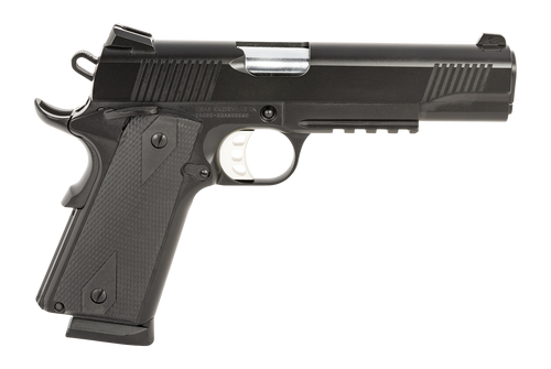 tisas 1911 duty b45r, 1911 45 acp, 5" barrel, cerakote finish, black, rubber overmolded grips, novak white dot sights, 8rd, 2 mags