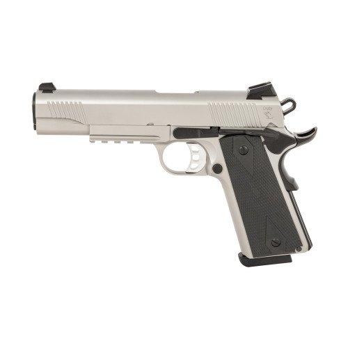 tisas 1911 duty ss45r, 1911 45 acp, 5" barrel, stainless steel finish, silver,rubber overmolded grips, novak white dot sights, 8rd, 2 mags