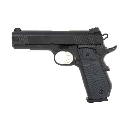 tisas 1911 carry, 1911, commander, 45 acp, 4.25" barrel, cerakote finish, carbon black, sunburst texture g10 grips, novak white dot sights, 8rd, 2...