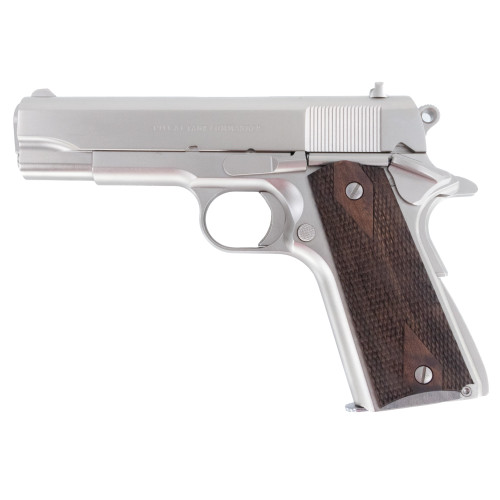 tisas 1911a1 tank commander, 1911, commander, 45acp, 4.25" barrel, nickel finish, silver, plastic grips, iron sights, 7rd, 2 mags