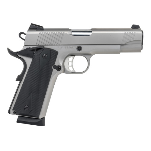 tisas 1911 carry ss45, 1911, commander, 45acp, 4.25" barrel, stainless steel finish, silver, rubber overmolded grips, novak white dot sights, 9rd, 2...