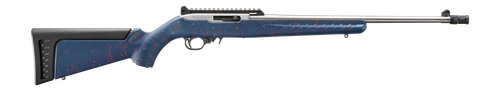 ruger 10/22 america's 250th edition .22 lr, 18.5" stainless steel barrel, liberty blue synthetic stock with red and white splatter, ghost ring...