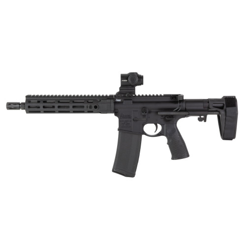 daniel defense, ddm4, ar pistol, 5.56 nato, 10.3" barrel, black, maxim pdw brace, dd4 flat front 9.5" rail, primary optics cyclops gen 2, 30rd