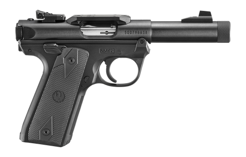 ruger mark iv 22/45, america's 250th anniversary edition 22 lr, 4.4" threaded barrel, black, checkered grip, fixed front, adj rear, 10rd