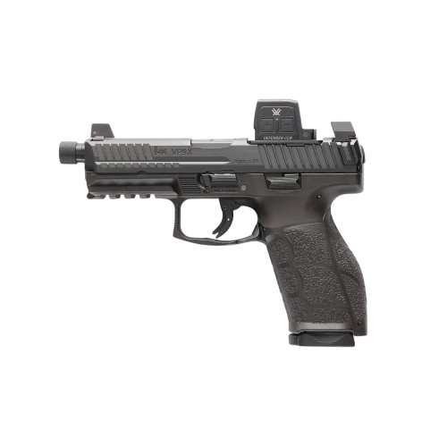 hk vp9a1 x-tactical 9mm, 4.7" threaded barrel, matte black, suppressor height 3-dot sights, tritium front, optics ready, 20rd-17rd mags, vortex ccw...
