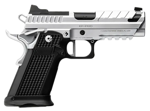 fusion xp comp 9mm, 4.6" barrel integrated compensator, tenifer finish, chrome and black, grip & thumb safety, fiber optic front sights, optic ready,...