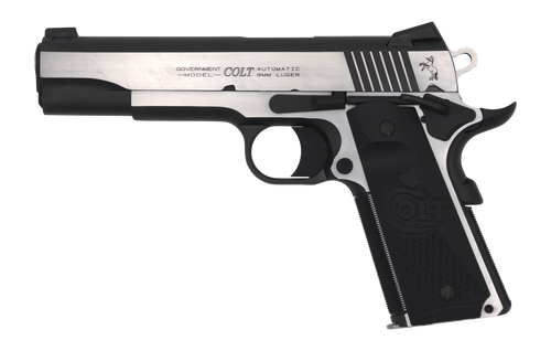 colt combat elite government, 1911, full size, 45acp, 5" barrel, two-tone silver and black, g10 grips, novak night sights, optic ready, ambidextrous...