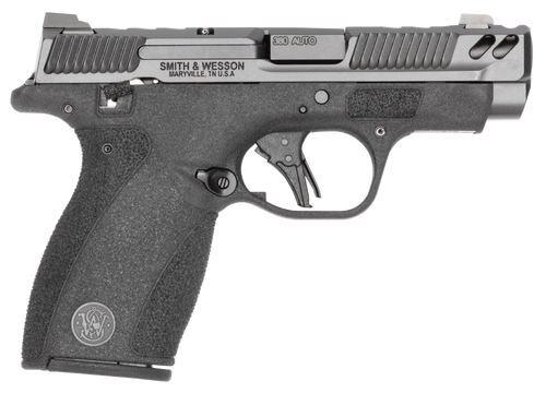 smith & wesson bodyguard 2.0 carry comp 380 acp, 3.1" ported barrel, armornite, gray slide, black, ameriglo front night sight, flat face trigger