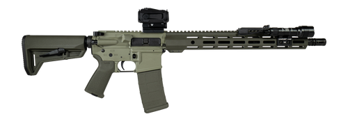 shark coast tactical grassy knoll ar15 carbine bundle 5.56mm, 16" threaded barrel, 2-tone green, picatinny rail, m-lok handguard, magpul moe sl, 30rd