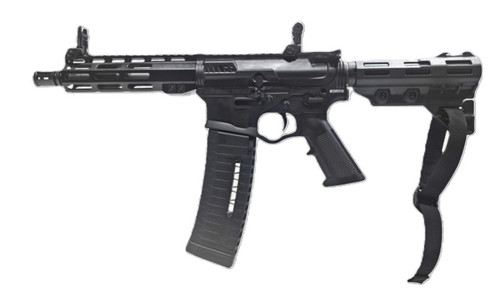ati alpha maxx ar15 pistol 5.56x45mm 7.5" barrel 1/2x28 pitch, 7" aluminum m-lok rail w/flip up sights, 60rd magazine w/all new tb blade brace
