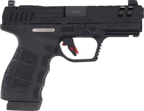 sar usa sar9 gen3 9mm 10rd,4.10" black barrel, black steel optic cut/serrated slide, black, picatinny rail, textured grip, rmsc footprint