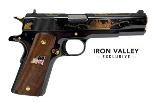 colt 1911 government usa 250th 45 acp, 5" barrel, blued w/gold, wood grips, 7-rd, exclusive limited edition