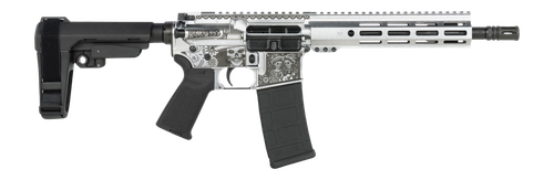 shark coast tactical day of the dead 5.56mm 30rd, 10.5" barrel, laser engraved matte pewter, m-lok handguard, polymer sb tactical sba3 brace