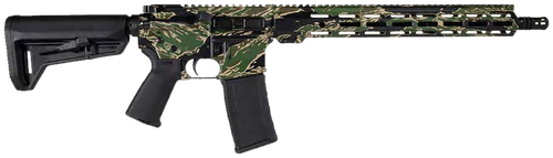 shark coast tactical tiger stripe ar15 carbine 5.56 nato 30+1 16" barrel, tiger stripe camo, m-lok handguard, magpul sl-k stock, black grip
