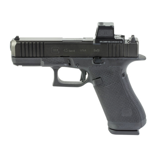 glock 45 gen 6 9mm, 4.02" barrel, dlc, fixed sights, holosun eps carry 2 moa red dot, 3x17rd mags