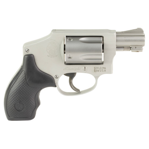 smith & wesson model 642 38 special +p, 1.88" barrel, silver, black rubber grip, w/ portfolio, flashlight, knife, 5rd